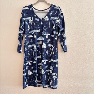 Smith & Quinn Custom V Neck Dress L Blue Nautical Beach Annapolis-Style Dress